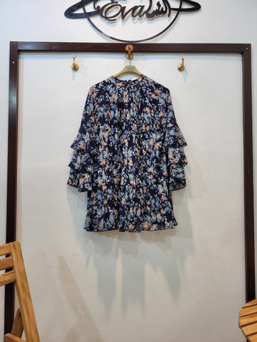 Frill Floral Top (Blue Multi)
