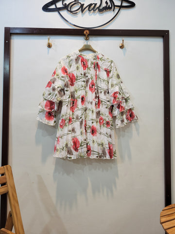 Frill Floral Top (White Red)
