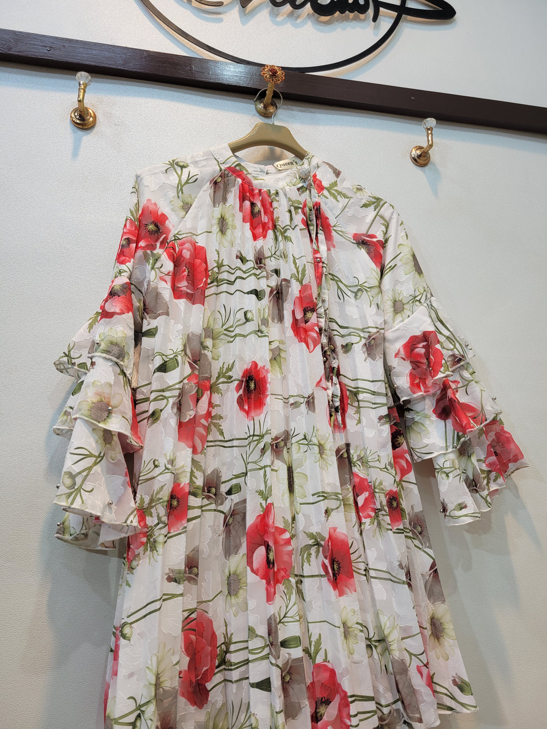 Frill Floral Top (White Red)