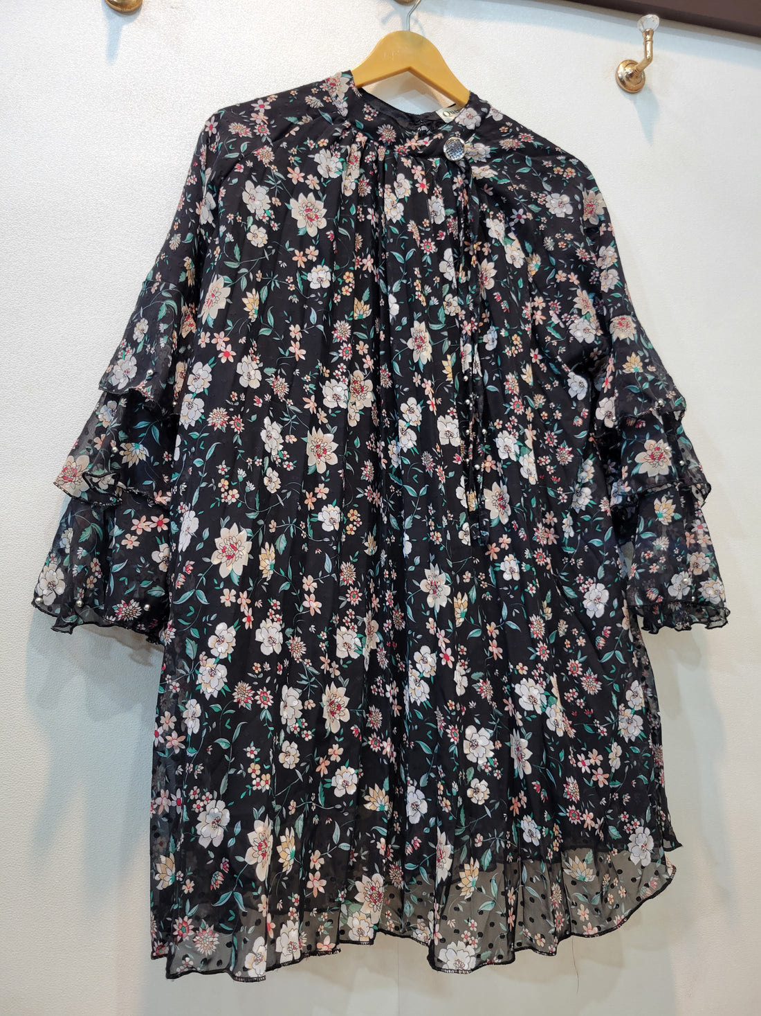 Frill Floral Top (Black Multi)