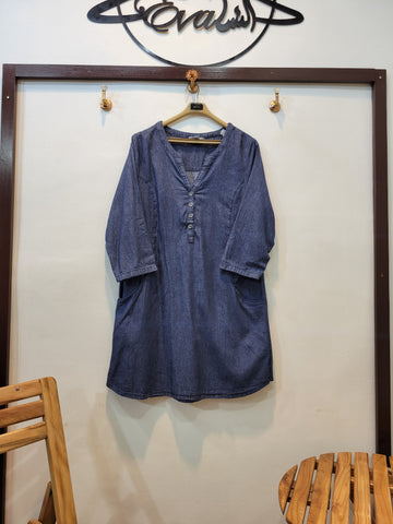 Denim Button Kurti (Dark Blue)