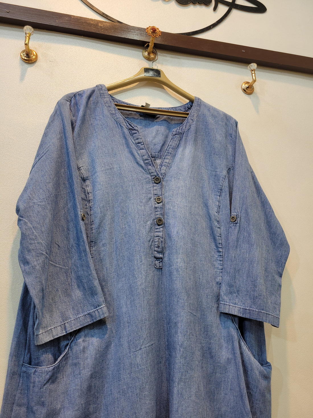 Denim Button Kurti (Light Blue)