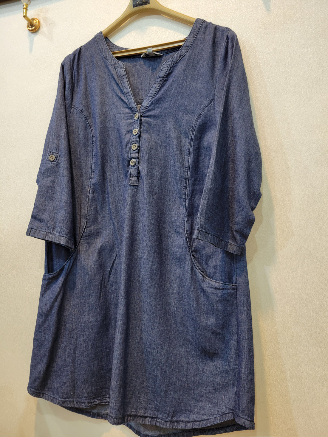 Denim Button Kurti (Dark Blue)