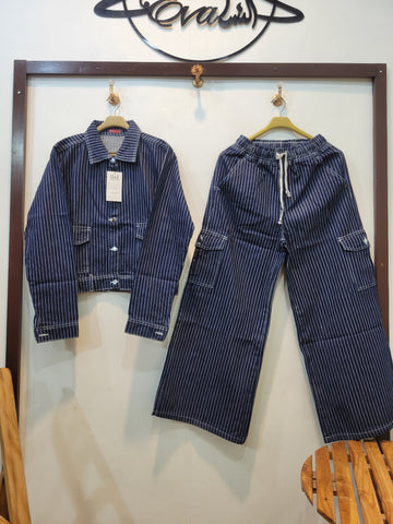 Women Premium Denim Jacket Cargo Set