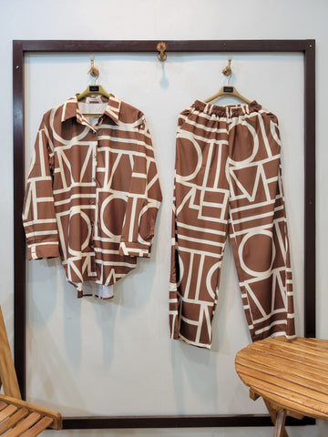 Stylish Button Down Coord (Brown)