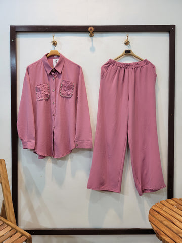 Pocket Button Down Coord (Pink)
