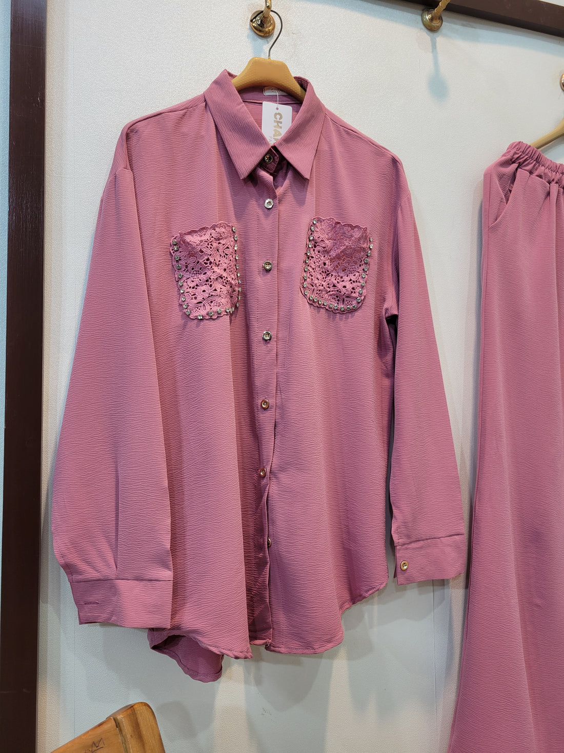 Pocket Button Down Coord (Pink)