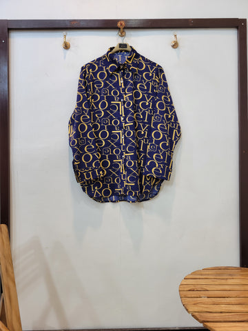 Floral Button Down Shirt (Navy Blue)