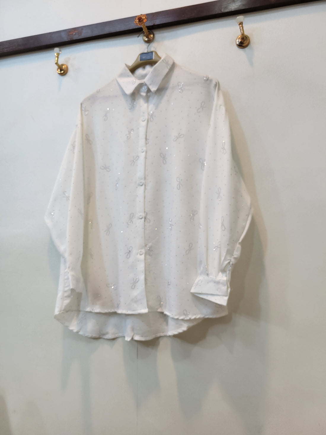 Bow Button Down Shirt (White)