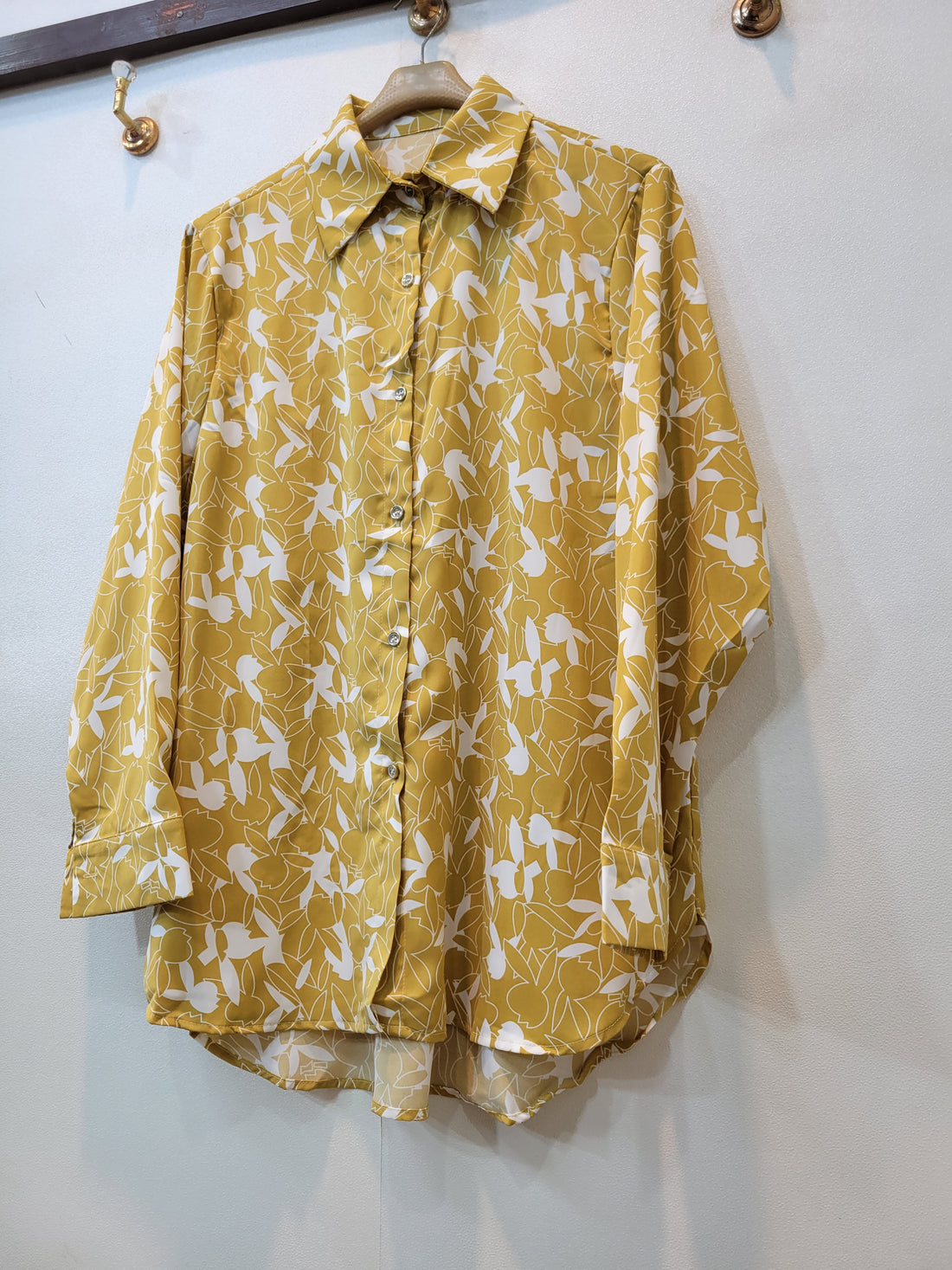 Floral Button Down Shirt (Mustard)