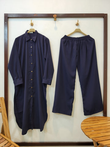 Elegance Long Shirt Coord (Navy Blue)