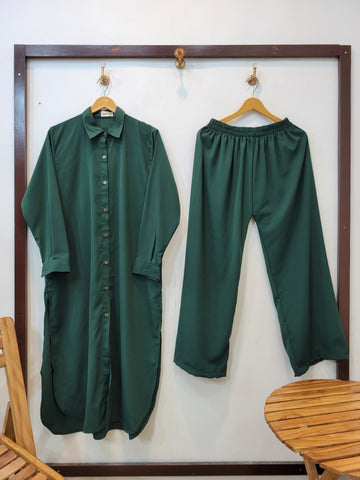 Elegance Long Shirt Coord (Bottle Green)