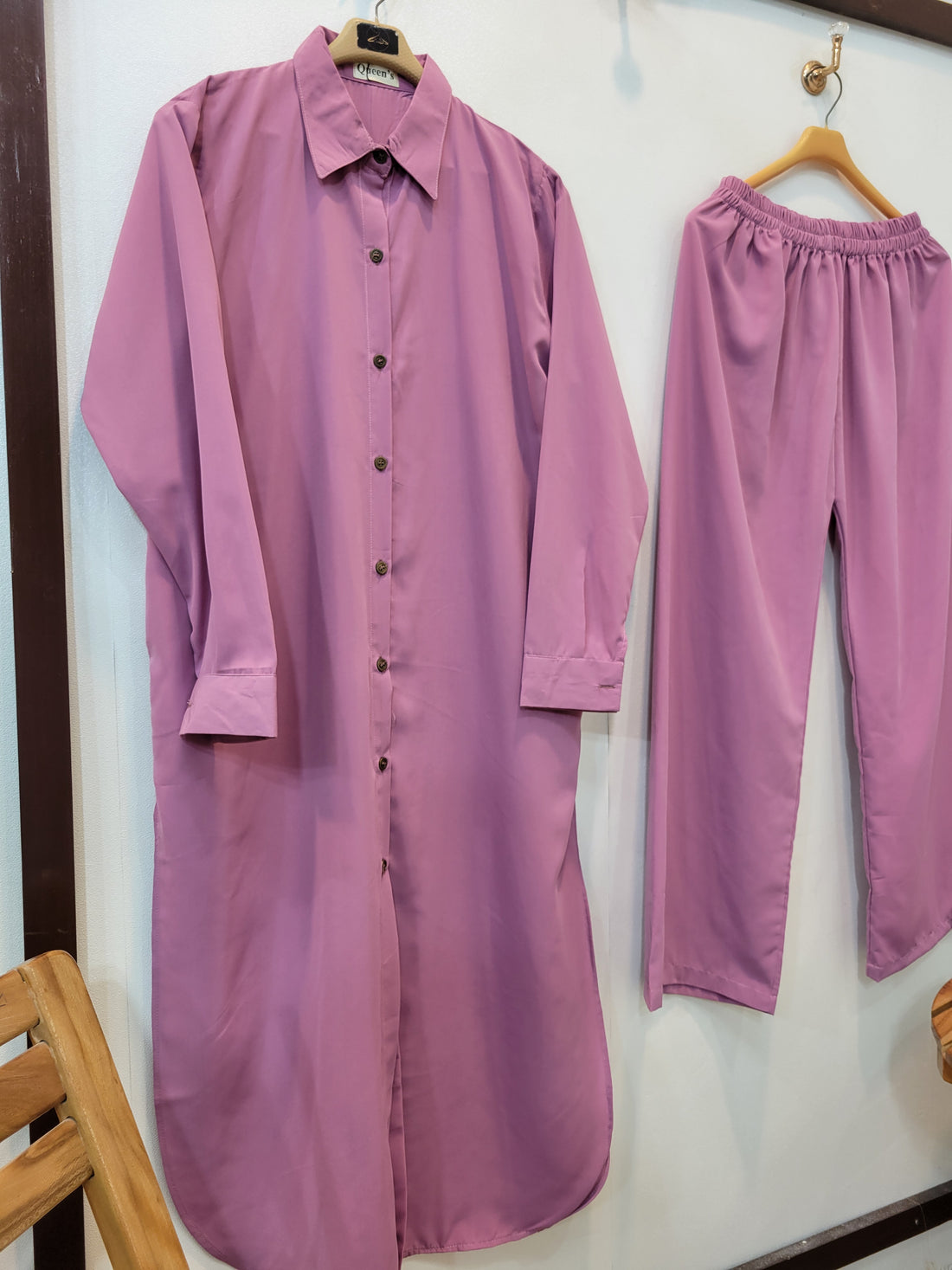 Elegance Long Shirt Coord (Pink)