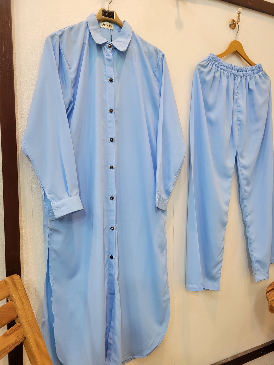 Elegance Long Shirt Coord (Sky Blue)