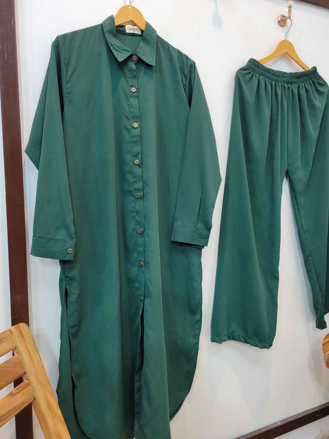 Elegance Long Shirt Coord (Bottle Green)