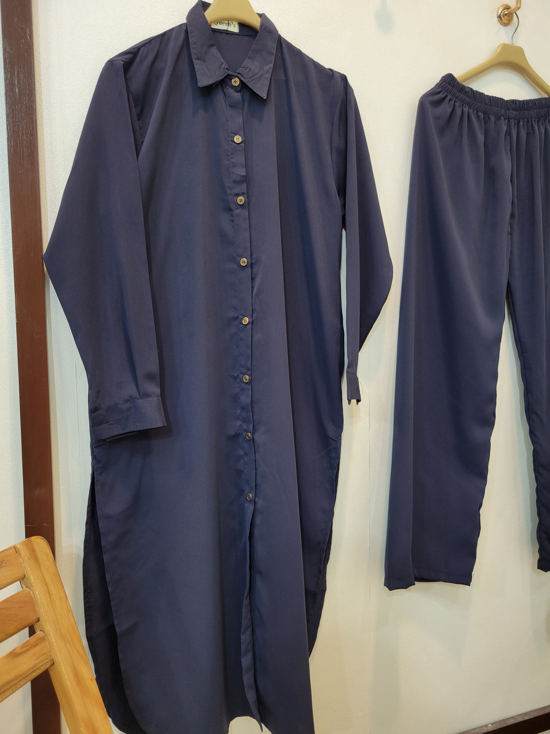 Elegance Long Shirt Coord (Navy Blue)