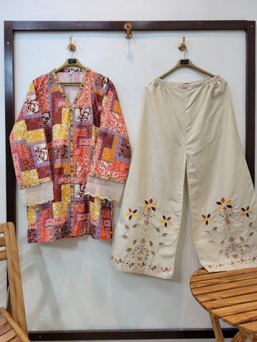 Khayal ' Self Cotton Cutwork Two Pieces ' (Multi)