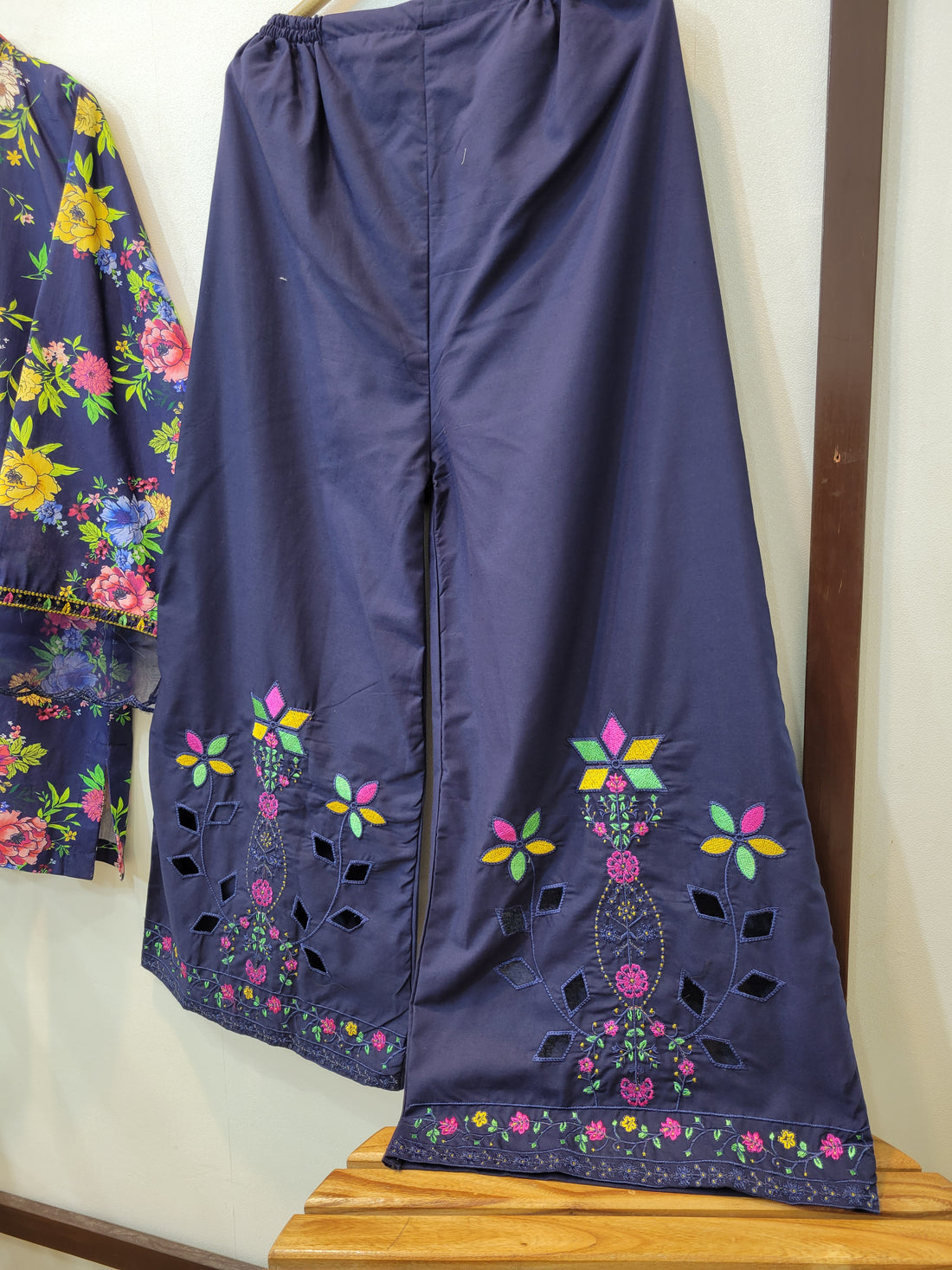 Khayal ' Self Cotton Cutwork Two Pieces ' (Navy Blue)