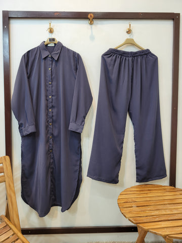 Elegance Long Shirt Coord (Grey)