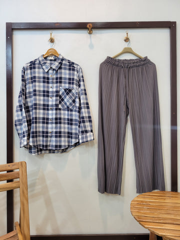 Comfy Co-ord (Check Shirt ,Grey)