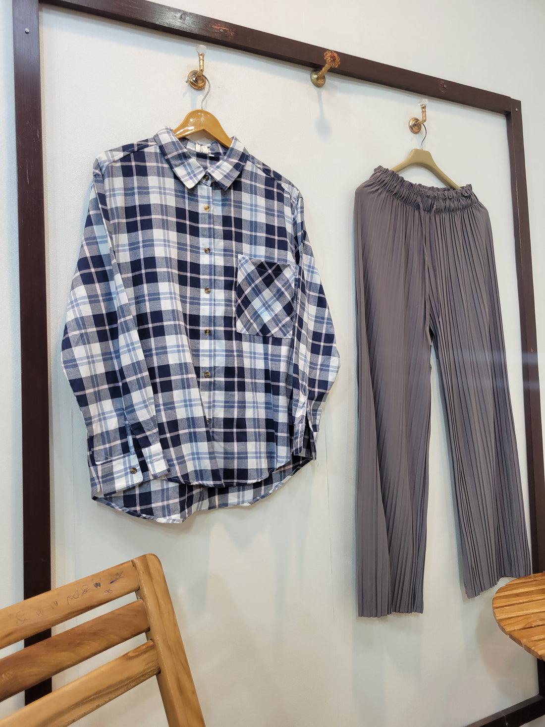 Comfy Co-ord (Check Shirt ,Grey)