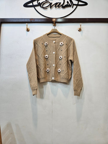 3D Flower Sweater (Beige)