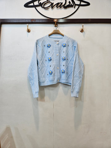 3D Flower Sweater (Sky Blue)