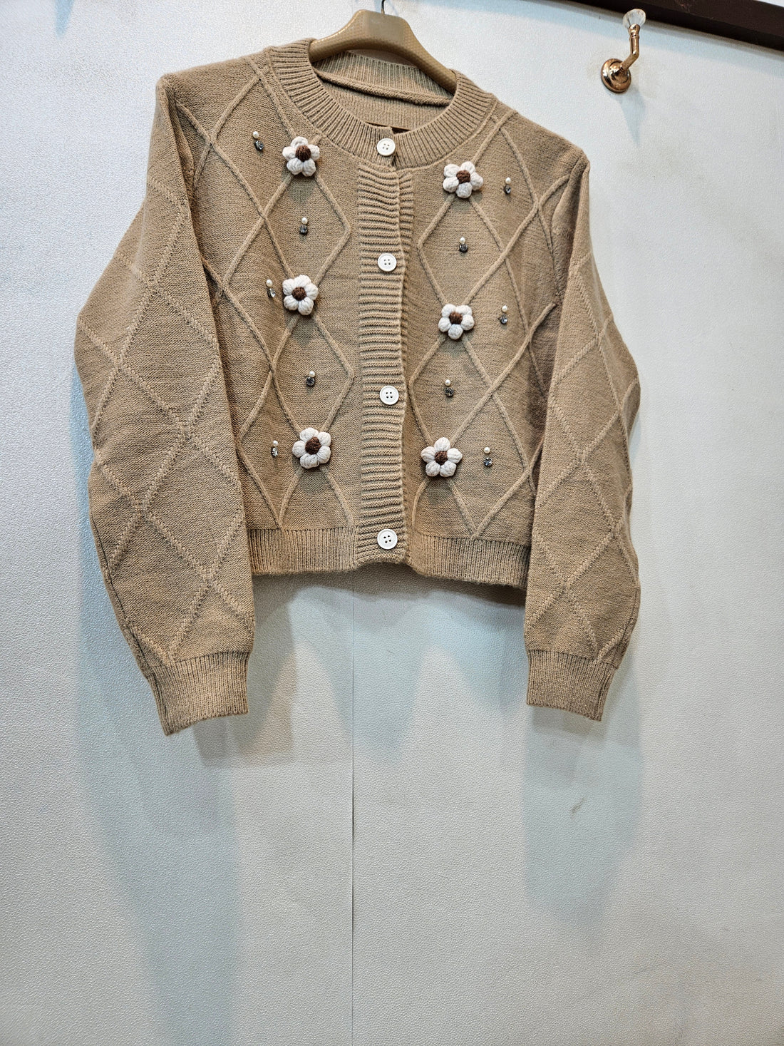 3D Flower Sweater (Beige)